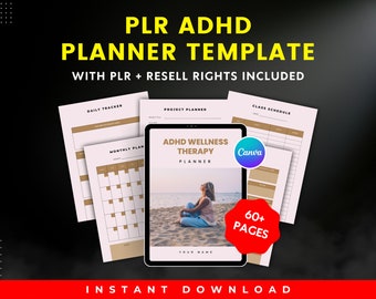 ADHD Wellness Planner: Canva Editable Template with PLR Resell Rights (Digital Download)