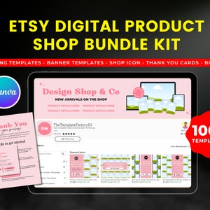 Kit de marca para tienda Etsy: Plantillas de maquetas, banners e íconos (producto digital editable en Canva) imagen 1