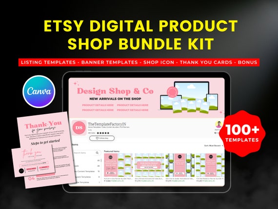 Etsy Shop Branding Kit: Mockup Templates, Banner, Icons (Canva Editable Digital Product)