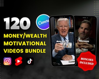 120 Money Motivational Video Bundle I For Instagram Reels, Tiktok Videos, YouTube Shorts I Canva Editable Template I  l DFY Video Content