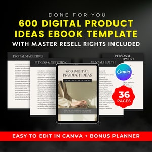 600 Digitale Produktideen für ein passives Einkommen l Master Resell Right l Für Dich erledigt l MRR PLR Bundle l Canva Template Ebook