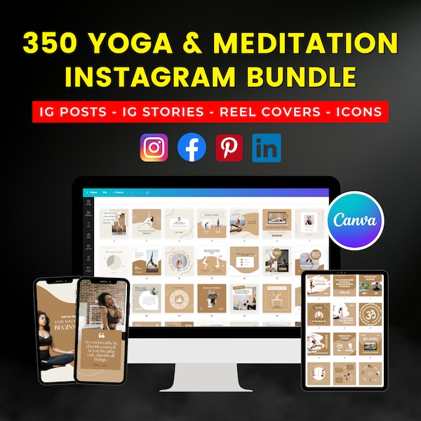 PLR Yoga Meditation Instagram Bundle l 350 Canva Instagram Templates l Yoga Instagram Posts Story, Reel Cover, Icons l Für Coach, Instruktor