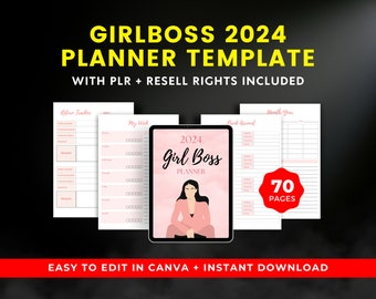 Girlboss Planner 2024: Canva Editable Template (PLR Resell Rights)