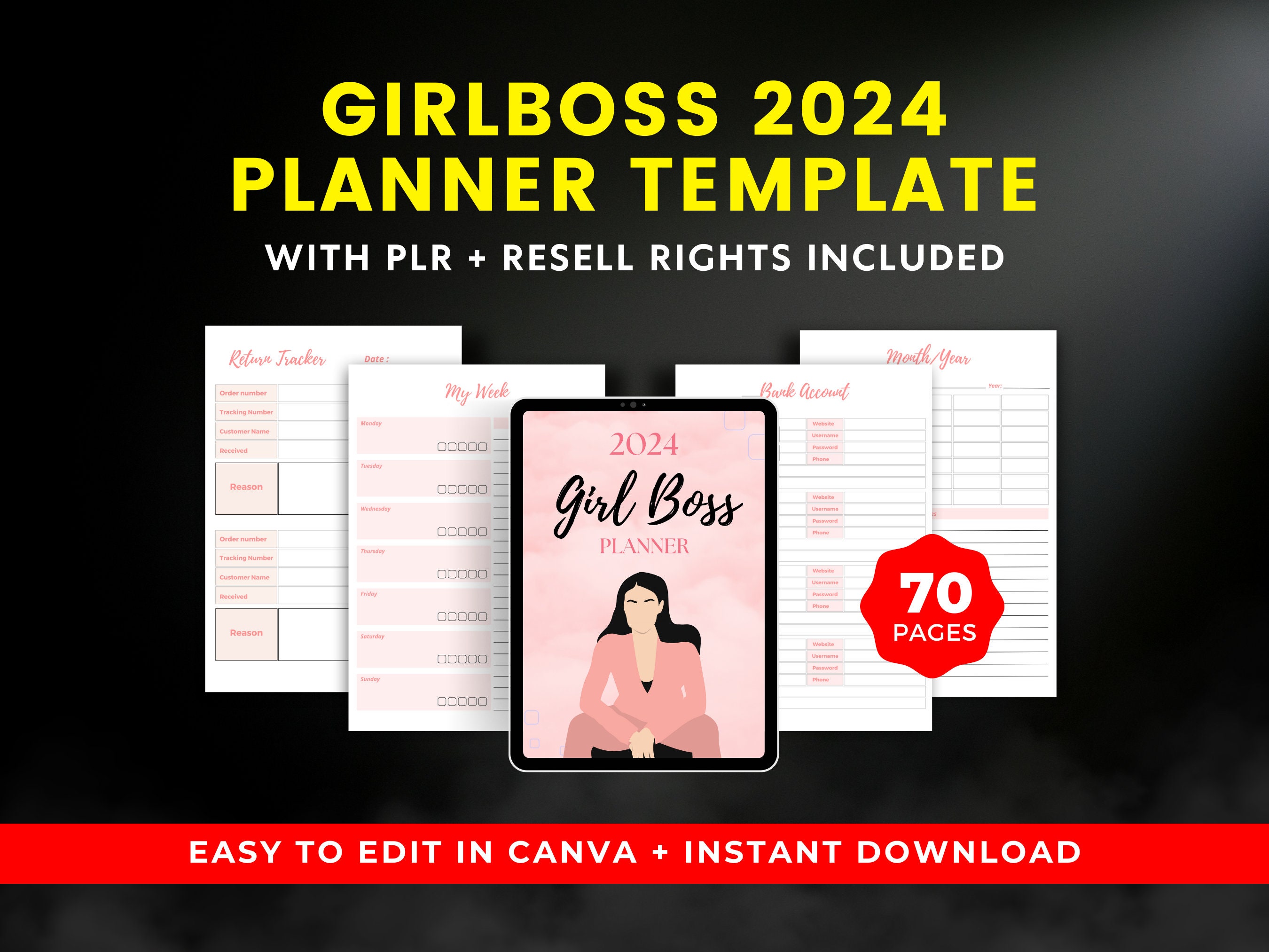 PLR Girlboss Planner Template L Printable Planner A4 Size I Canva ...