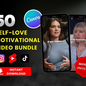 50 Self-Love Motivational Video Bundle I For Instagram Reels, Tiktok Videos, YouTube Shorts I Canva Editable Template I  l Video Content
