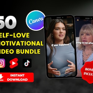 Paquete de 50 videos motivacionales de amor propio | Para Instagram Reels, videos de TikTok, cortos de YouTube | Plantilla editable de Canva | Contenido de video