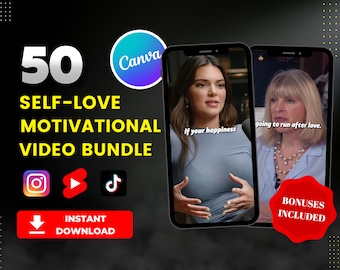 50 Self-Love Motivational Video Bundle I For Instagram Reels, Tiktok Videos, YouTube Shorts I Canva Editable Template I  l Video Content