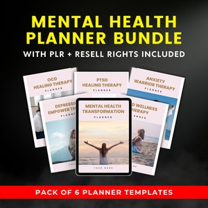 PLR Mental Health Planners Bundle I Pack of 6 I Mental Health Journal I Plr Planner Canva Template I Mental Health Printable Digital Planner