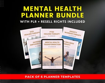 Planificador de salud mental PLR: Plantillas de Canva para diario de terapia (descarga digital)