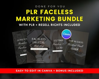 Faceless Marketing Ebook Bundle: PLR & Resell Rights, Canva Templates (Digital Download)