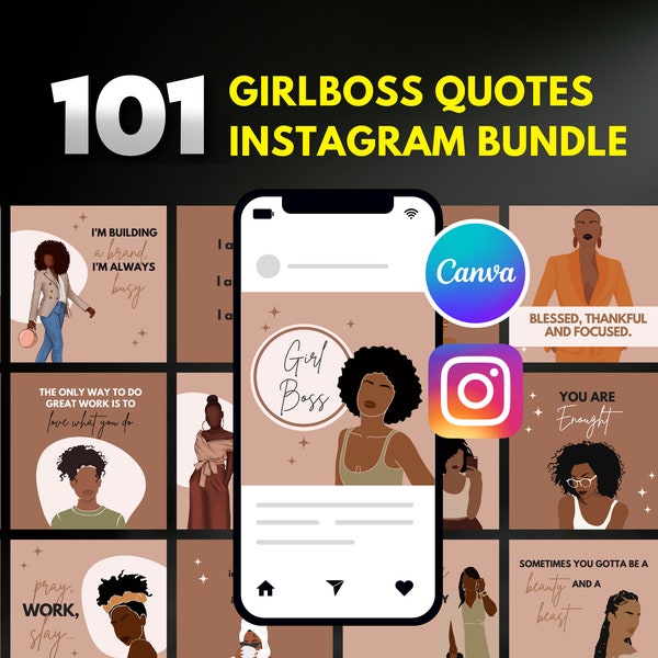 101 Black Girlboss Instagram Quotes l Canva Editable Quotes Template | Lady Boss Instagram Post Quotes l Black Women Quotes l BossBabe Quote