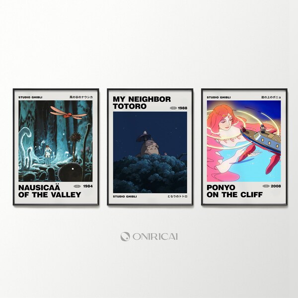 Studio Ghibli Decor Set of 3 Posters Famous Movies Decor Anime Wall Art Aesthetic Prints Scene Illustrations Room Decor Digital Download
