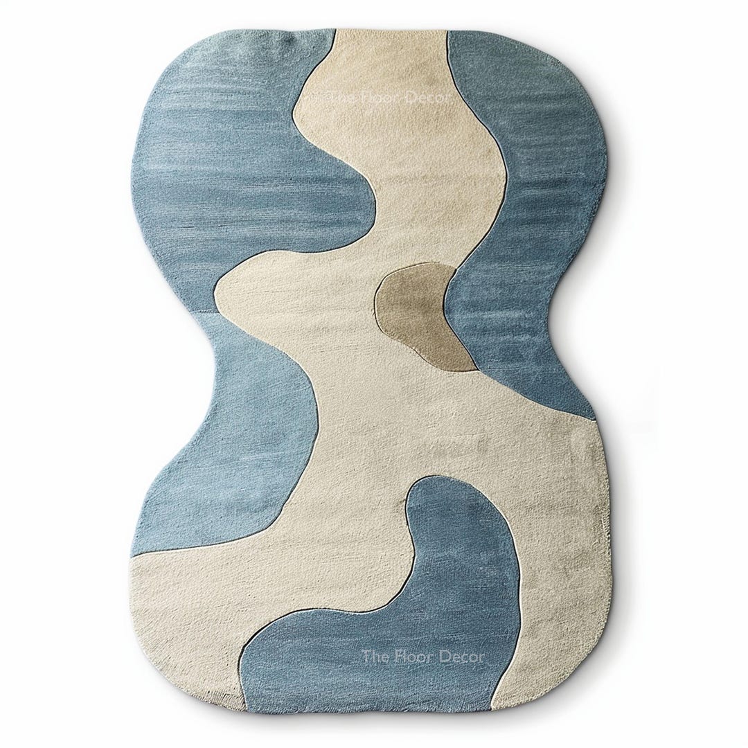 Blue Ivory Organic Shape Hand Tufted Wool Rug Modern Area Rug Luxury ...