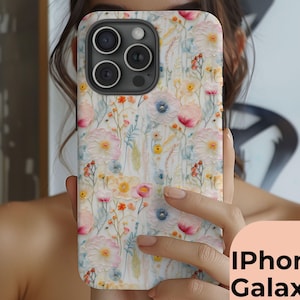 Custodia rigida con motivo a fiori selvatici ad acquerello, custodia per telefono floreale per iPhone 16 15 14 13 12 11 Pro Max, Pixel 9 8 7Pro, Galaxy S25 24 23 22 21 20- Ultra