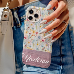 Personalized Name Wildflower Phone Case – Custom Floral iPhone 15 14 13 12 11, Pro Max, Galaxy S25 S24 S23, Pixel 9 8 7, Gift for Her