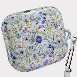 Embroidered Look Pastel color floral Airpods case, Cute Earbud Holder ,Hard Cover For Airpods Pro 1 2 3 - Carabiner Included