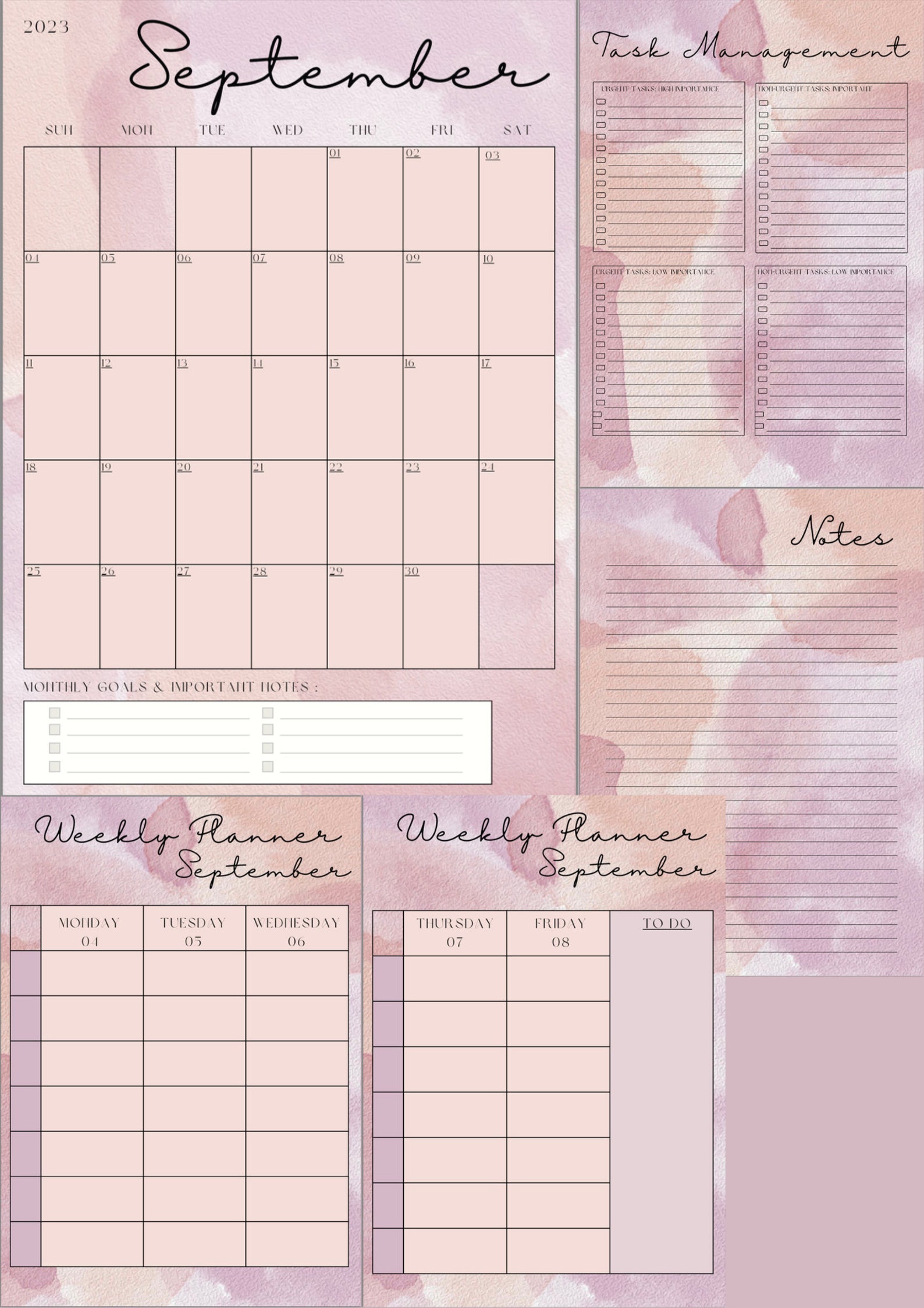 Academic Planner in Pink Watercolour - Etsy