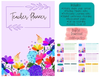 Teacher Diary/Teacher Planner - Purple Flowers