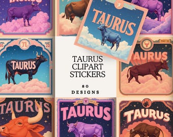 Taurus Tarot Sticker Collection | Vintage Celestial Zodiac Art PNGs | Grounded Earth Sign Illustrations for Planners & Designs