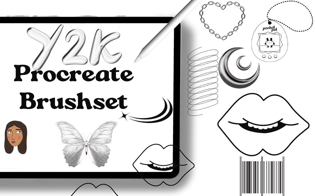 72 Y2k Stamps for Procreate Futuristic Line & Spiral Art Etsy