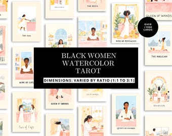 Power & Purpose Tarot Kit PNG Bundle | Black women Watercolor Tarot | 1,000+ PNG Tarot Card Pack