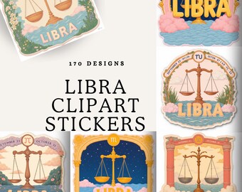 Libra Tarot Sticker Collection | Vintage Celestial Zodiac PNGs | Air Sign Balance Illustrations for Boho Designs