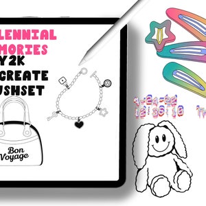72 Y2k Stamps for Procreate, Futuristic Line & spiral Art Brushes, Heart, Stars shapes, Basic Brushes, 3d Silhouette brush pack