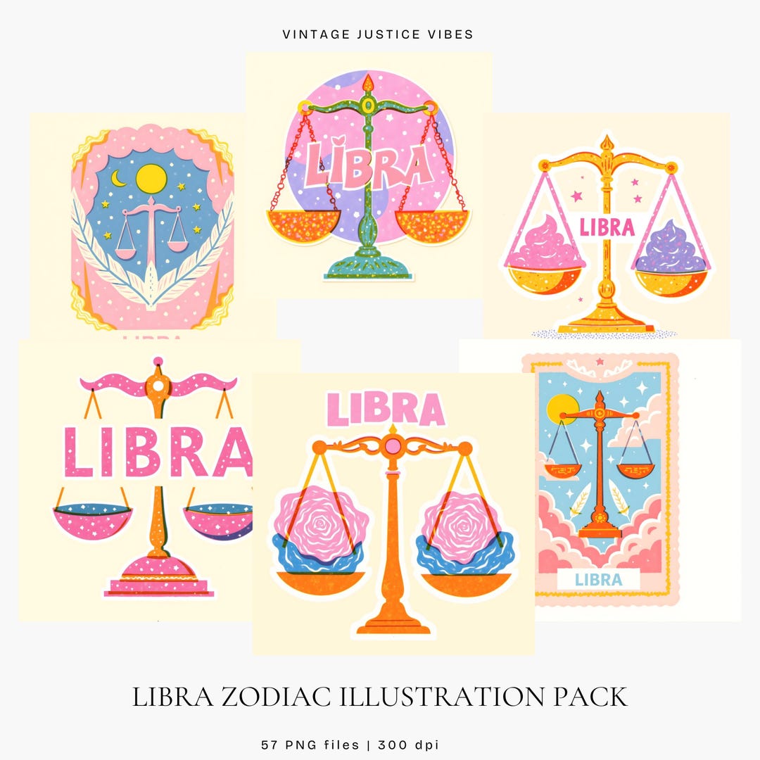 Libra Retro Libra Zodiac Art · Vintage Risograph Illustrations · Astrology Scale ...