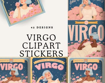 Virgo Tarot Sticker Collection | Vintage Celestial Zodiac Art PNGs | Earth Sign Maiden Illustrations for Boho Designs