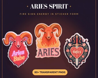 Aries Zodiac Sticker Pack | Fiery Ram Astrology Decals | Floral  Neon Horoscope Art | Aesthetic Vinyl Stickers for Laptop & Journal