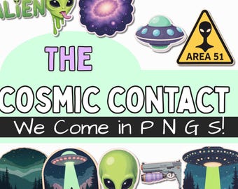 alien ufo clipart set | retro space stickers | area 51 png bundle | vaporwave extraterrestrial illustrations | sci‑fi galaxy clip art pack