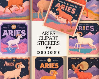 Aries Tarot Sticker Collection | Vintage Zodiac Art PNGs | Celestial Ram Illustrations for Planners & Digital Designs