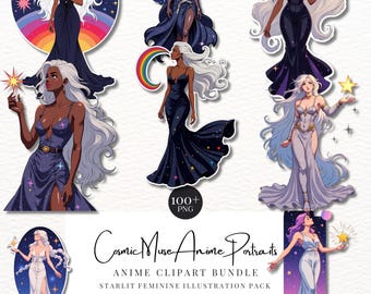 Lyra Celestial Muse Clip Art · Anime Goddess Portrait Bundle · Cosmic Everywoman Art Collection