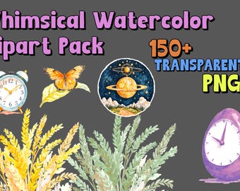 Whimsical Watercolor Objects PNG Bundle | Cozy Home  Nature Clipart | Assorted Transparent PNGs | Everyday Life & Natural Elements