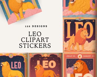 Leo Tarot Sticker Collection | Vintage Celestial Zodiac Art PNGs | Radiant Sun Sign Illustrations for Boho Designs