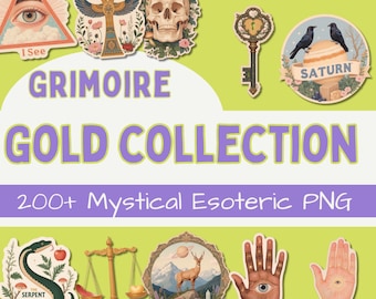 Grimoire Gold — Massive Occult & Mystic Symbol Clipart Set, 200+ Vintage PNG