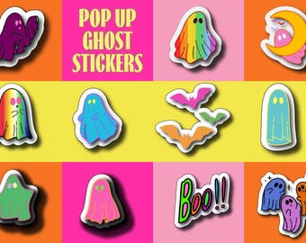 40 Vibrant Ghost Pop 3D Stickers