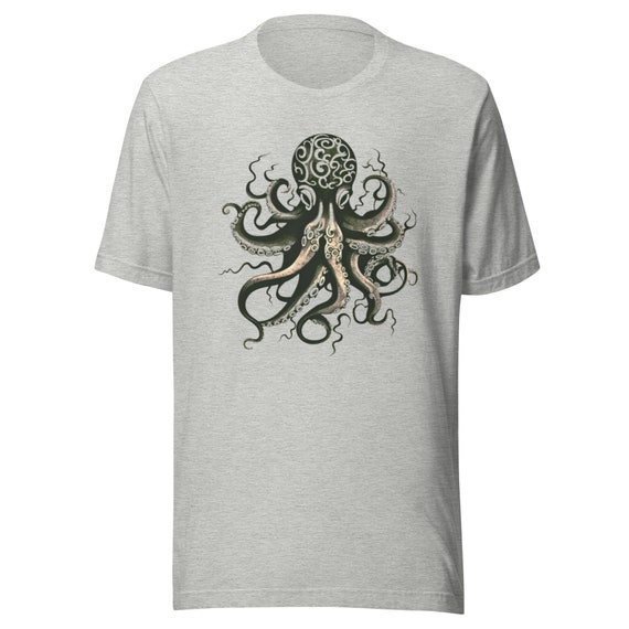 Maglietta Unisex Con Polpo Giapponese Gyotaku E Calligrafia - 100% Cotone - Stampata A Mano In Inghilterra - 6