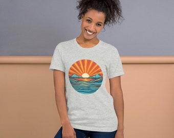 Camisa ondulada Retro Sunset Rays, camiseta Vintage Beachy Vibes, camiseta Retro Summer Time Sunshine, camiseta Sun Rays, camiseta Retro Sunset Waves