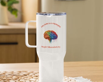 Taza de viaje con asa, regalo de amante del café neurodivergente, taza divertida de TDAH, taza autista, regalo de TDAH, recuerdo neurodivergente