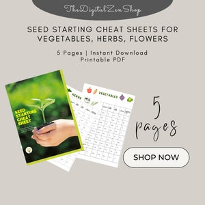 Seed Starting Cheat Sheets for Vegetables, Flowers , Herbs Flower seeds Gardening Seeds Wildflower seed mix  Seedlings (Printable)