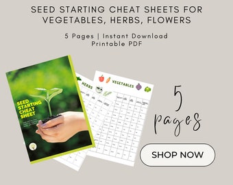 Seed Starting Cheat Sheets for Vegetables, Flowers , Herbs Flower seeds Gardening Seeds Wildflower seed mix  Seedlings (Printable)