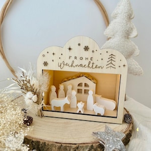 SVG | ARQUIVO LASER | Ideia de presente de Natal arquivo laser incl. quadro de licença comercial MINI NATIVITY embalagem de presépio Vetor Lasercut