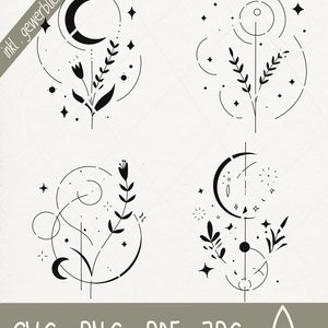SVG png pdf jpg lineart boho finelineart księżyc gwiazdy kwiaty filigran plik laserowy plik plotera do celów komercyjnych