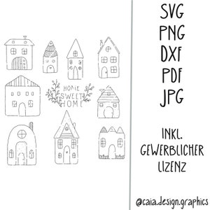 SVG png pdf jpg DXF laserbestand inclusief commerciële licentie huizen huis huis zoete huis rij huizen mooi huis intrekken