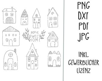 svg png pdf jpg dxf laserdatei inkl gewerbliche Lizenz Häuser Haus Home sweet Home Hausreihe schönes Zuhause Einzug