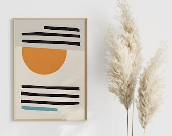 Abstract Orange Sun Art Print | Minimalist Boho Home Decor (Digital Download)