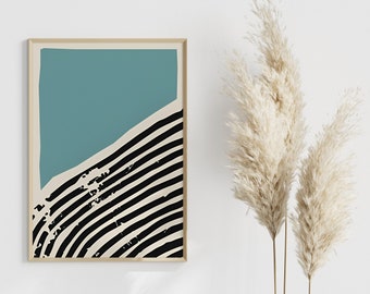Modern Abstract Wall Art Print, Blue & Black Lines (Digital Download)