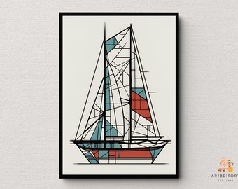 Abstract Sailing Boat Print, Neoplasticism De Stijl Art (Digital Download)