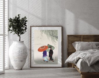 Vintage Japanese Art Print | Ohara Koson, Women in Rain (Digital Download)